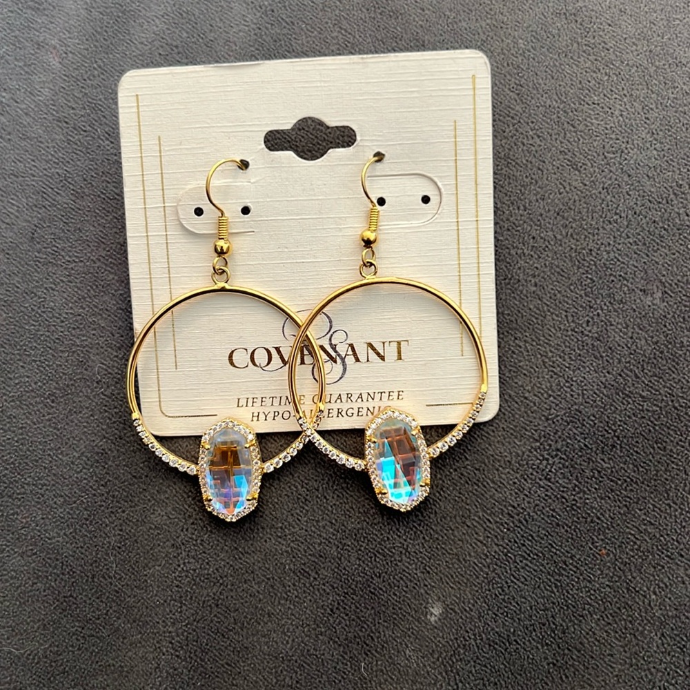 Gold and cubic zirconia covenant hypo allergic earrings